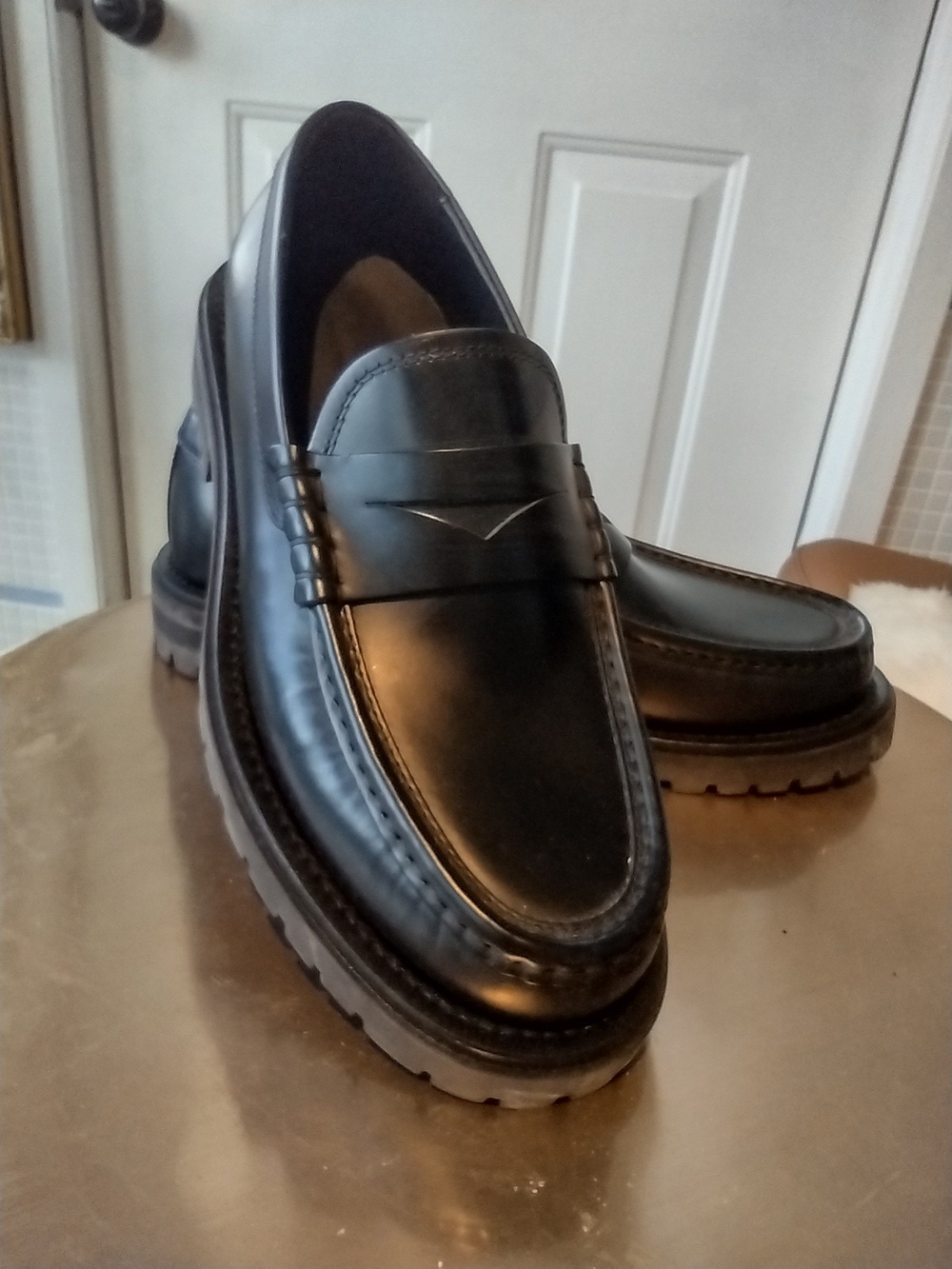 Massimo Dutti Black Leather Penny Loafers